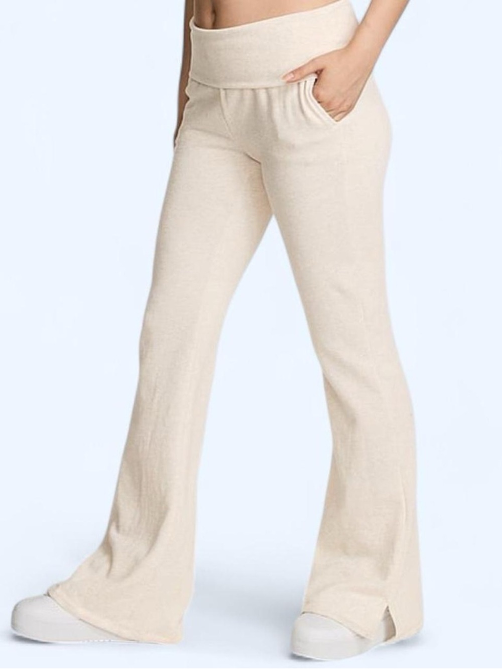 Pink Victoria’s Secret VS Campus Fleece Foldover Flare Sweatpants Sz S Short